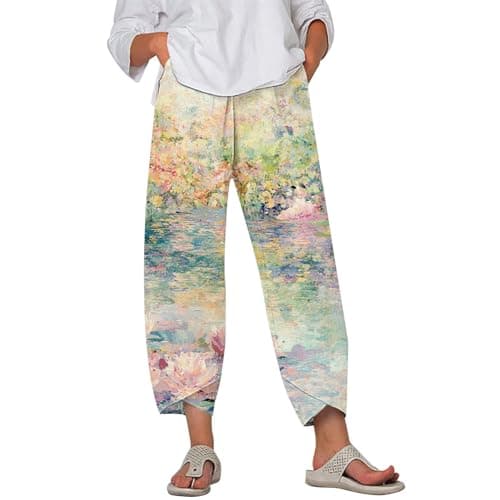 HOTYD Japanese Linen Pants for Women Summer Baggy Capri Trouser with Pockets