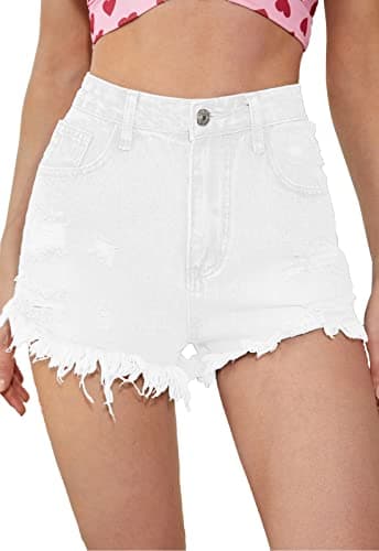 Metietila Women's High-Waisted Ripped Stretch Denim Shorts