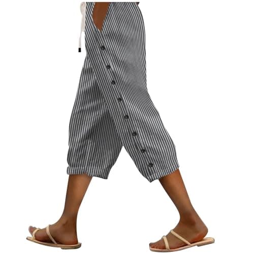 2025 Women's Lightweight Striped Linen Capri Pants