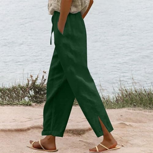 Linen High Waist Women's Summer Pants Lightweight Casual Beach Trousers