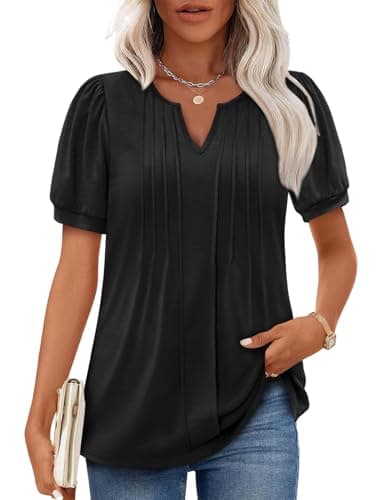 Angerella Women's Casual V-Neck Short Sleeve Tunic Top