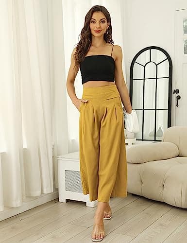 Bianstore Women's Culottes Linen Wide Leg Pants with Pockets