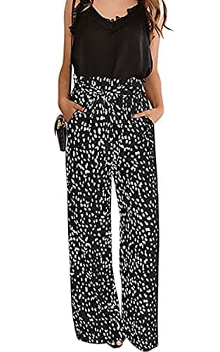 Womens Cotton Palazzo Wide Leg Pants with Pockets and Belt
