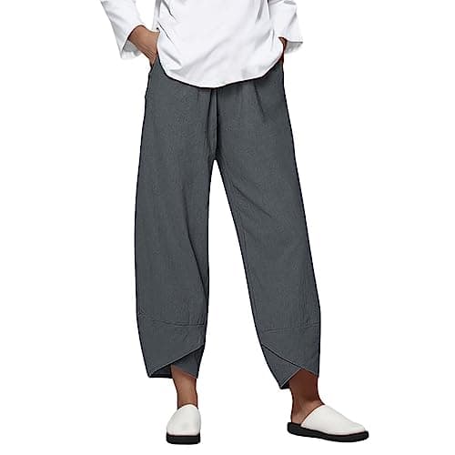 Casual Women's Cotton Linen Capri Pants with Pockets