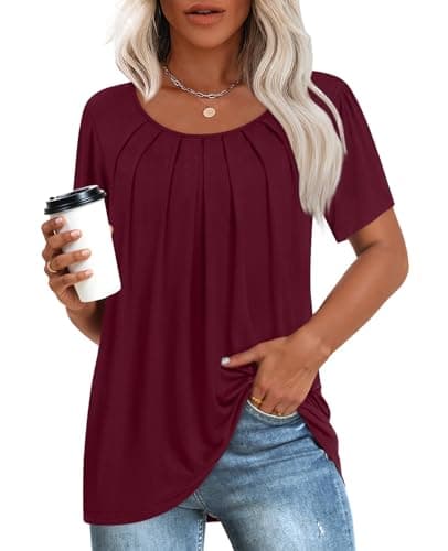 Anymeet Women's Summer Pleated Tunic Shirts M-3XL