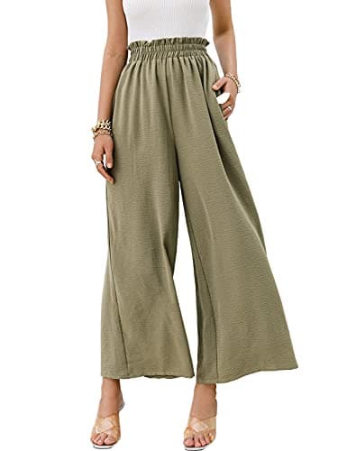 Eteviolet Women's Boho High-Waisted Wide Leg Flowy Summer Pants