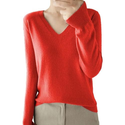 Soft V-Neck Wool Blend Sweater for Women Fall Fashion Tops