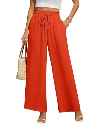 CZYINXIAN Women's Wide Leg Casual Pants with Adjustable Elastic Waist and Pockets