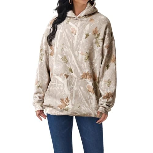 Stylish Maple Leaf Printed Camo Hoodie for Women