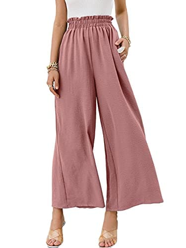 Eteviolet Women's Boho High-Waisted Wide Leg Flowy Summer Pants