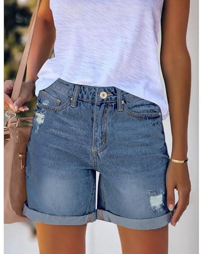 Luvamia Women's High Rise Ripped Denim Shorts