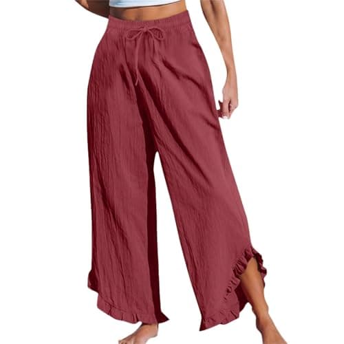 GOKKILRW Women's Lightweight Boho Linen High Waist Flowy Palazzo Pants
