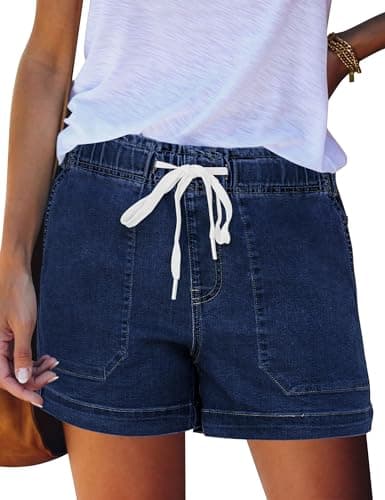 QACOHU Women's Casual Summer Denim Shorts Mid-Waisted Ripped Stretch Jeans