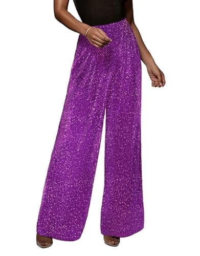 GUOLEZEEV Women's High Elastic Waist Wide Leg Palazzo Casual Trouser