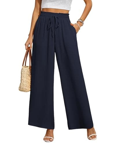 CZYINXIAN Women's Wide Leg Casual Pants with Adjustable Elastic Waist and Pockets