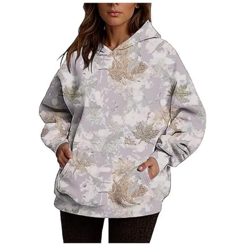 Ceboyel Womens Maple Leaf Camo Oversized Hoodie Trendy Teen Girls Fashion