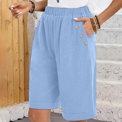 Sktremeuru Women's High-Waisted Linen Knee-Length Shorts