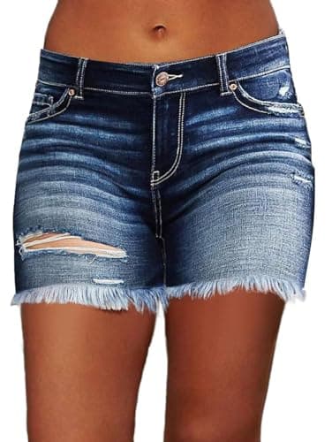 Flamingals Raw Hem Mid-Waist Stretchy Jean Shorts for Women