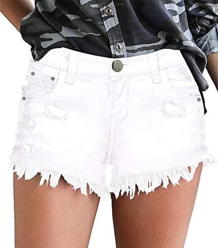 OnlyPuff Women's Ripped Mid-Waisted Denim Shorts