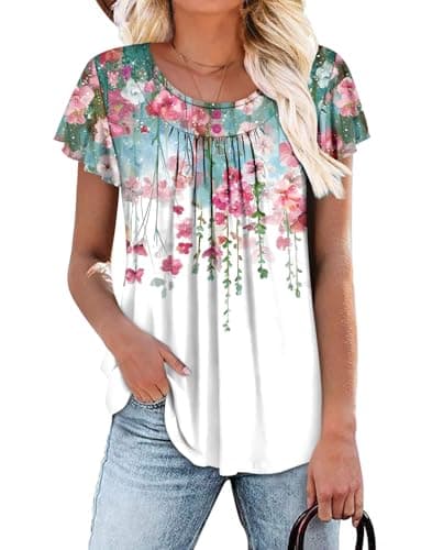 Angerella Women's Flirty Summer Pleated Floral Tunic Top S-3XL