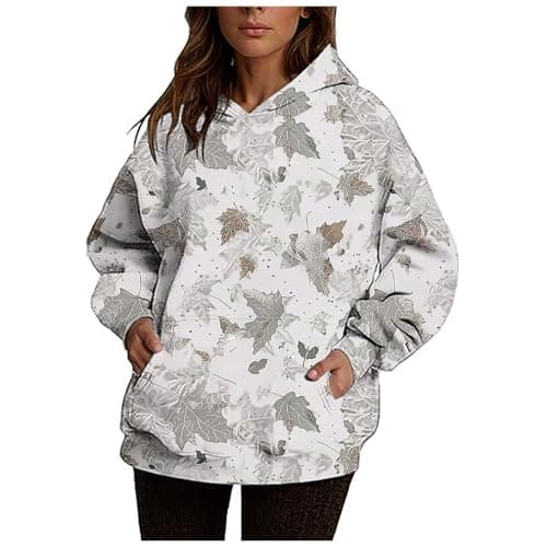 Ceboyel Womens Maple Leaf Camo Oversized Hoodie Trendy Teen Girls Fashion