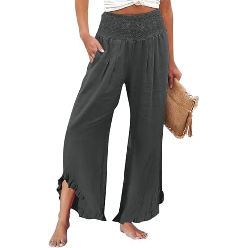 GOKKILRW Women's Lightweight Boho Linen High Waist Flowy Palazzo Pants