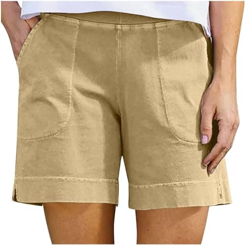 Sktremeuru Women's Casual Elastic Waist Linen Shorts Light and Loose FitSummer Beach Pants with Pocket