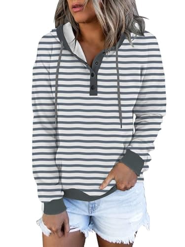 Women's Button Down Hooded Sweatshirts with Pockets
