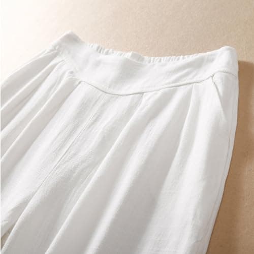 Sktremeuru Women's Elastic High-Waisted Summer Linen Palazzo Pants