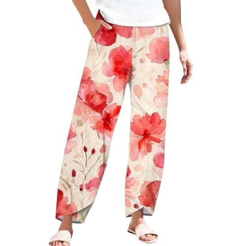 Casual Women's Cotton Linen Capri Pants with Pockets