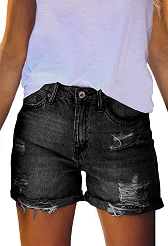 HUUSA Women's High-Waist Ripped Denim Shorts Casual Jeans with Pockets