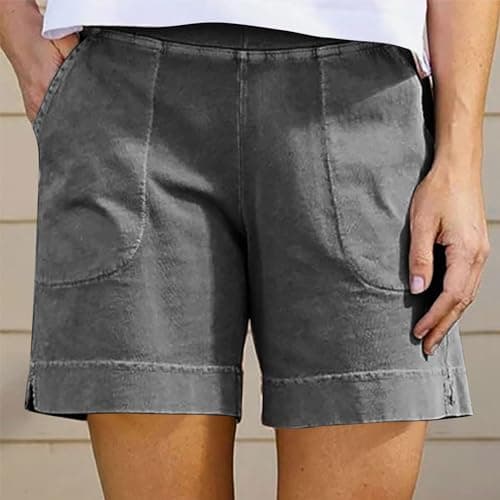 Sktremeuru Women's Casual Elastic Waist Linen Shorts Light and Loose FitSummer Beach Pants with Pocket