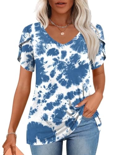CATHY 2025 Women's Short Sleeve V-Neck Tunic Tops S-4XL