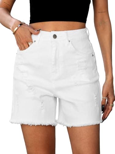 ELLEVEN Women's High-Waisted Ripped Jean Wide Leg Shorts