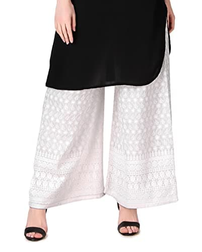 Elegant Ladyline Rayon Embroidered Palazzo Pant with Elastic Closure