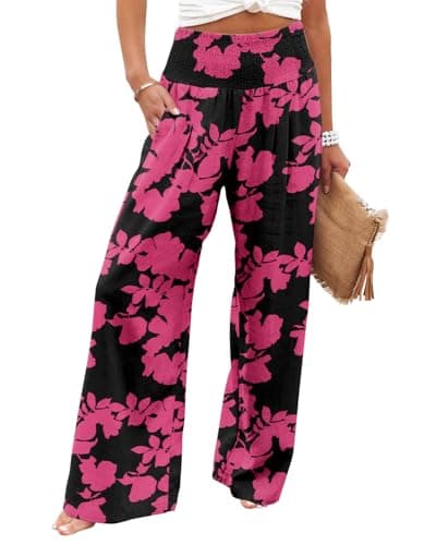 Angerella Women's Elastic High-Waisted Palazzo Pants with Pockets