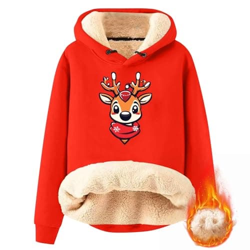 FlekmanArt Thick Warm Sherpa Fleece Pullover Hoodies with Christmas Print