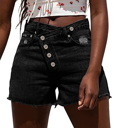 Womens Denim Jean Shorts with Button Pockets for Summer