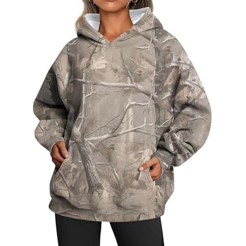 Thatrich Camo Sweatshirt Women Maple Leaf Graphic Hoodies