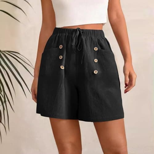 Sktremeuru Women's Casual Cotton Linen Bermuda Shorts with Pocket