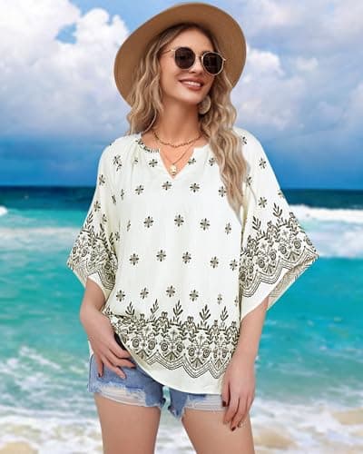 Bebonnie Women's Bohemian 3/4 Sleeve V-Neck Tunic Tops