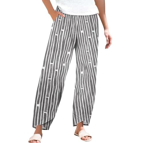 Casual Women's Cotton Linen Capri Pants with Pockets