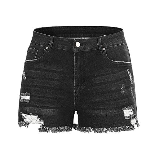 Thunder Star Women's Mid Rise Ripped Stretch Denim Shorts