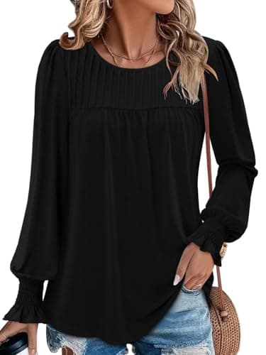 Angerella Comfy Long Sleeve Crew Neck Fall Blouses for Women