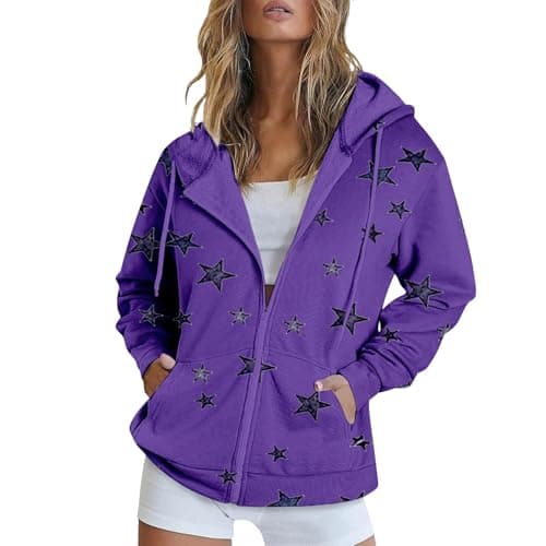 Lolvmvchi Women's Oversized Zip Track Loose Printed Hoodie Jacket XL3 Winter Coat
