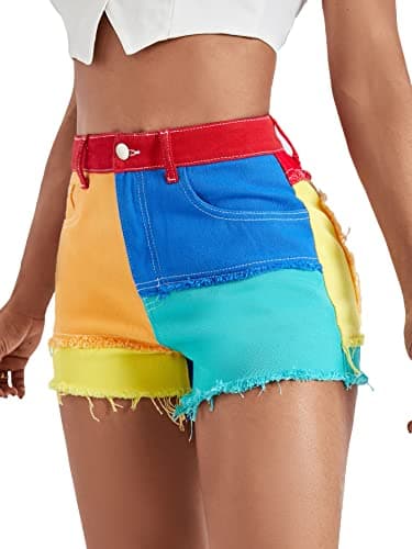 WDIRARA Women's High-Waisted Raw Hem Distressed Casual Denim Shorts