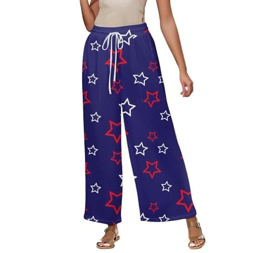 Elastic High Waisted Floral Print Wide Leg Linen Pants with Pockets