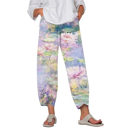 HOTYD Japanese Linen Pants for Women Summer Baggy Capri Trouser with Pockets
