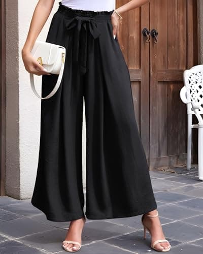 Lousguta High-Waisted Wide Leg Palazzo Pants for Women with Pockets