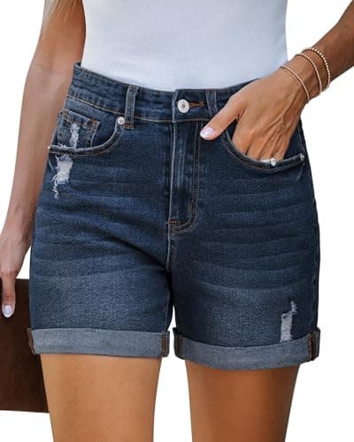LookbookStore Women's Stretchy High-Waisted Ripped Denim Shorts